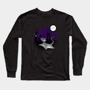 Cute Spooky Cat Ghost Halloween Night Long Sleeve T-Shirt